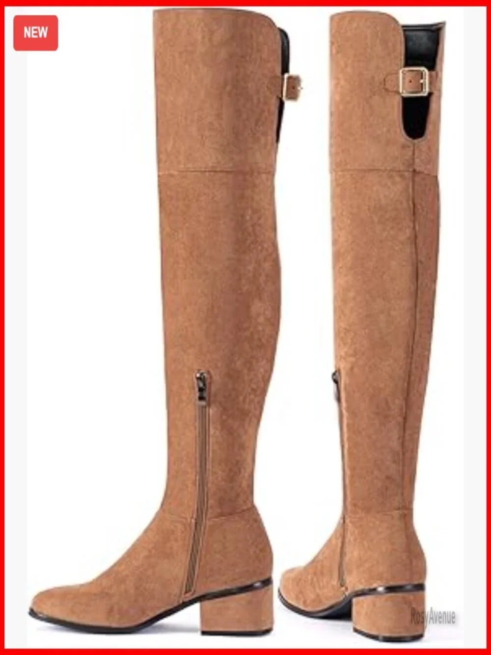 Faux Suede Over the Knee Boots 2 Inch Block Heel Side Zipper Office Casual